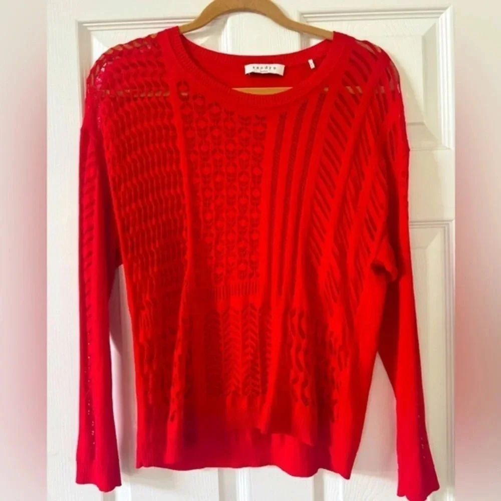 Sandro cotton red sweater with cutout front detail size small